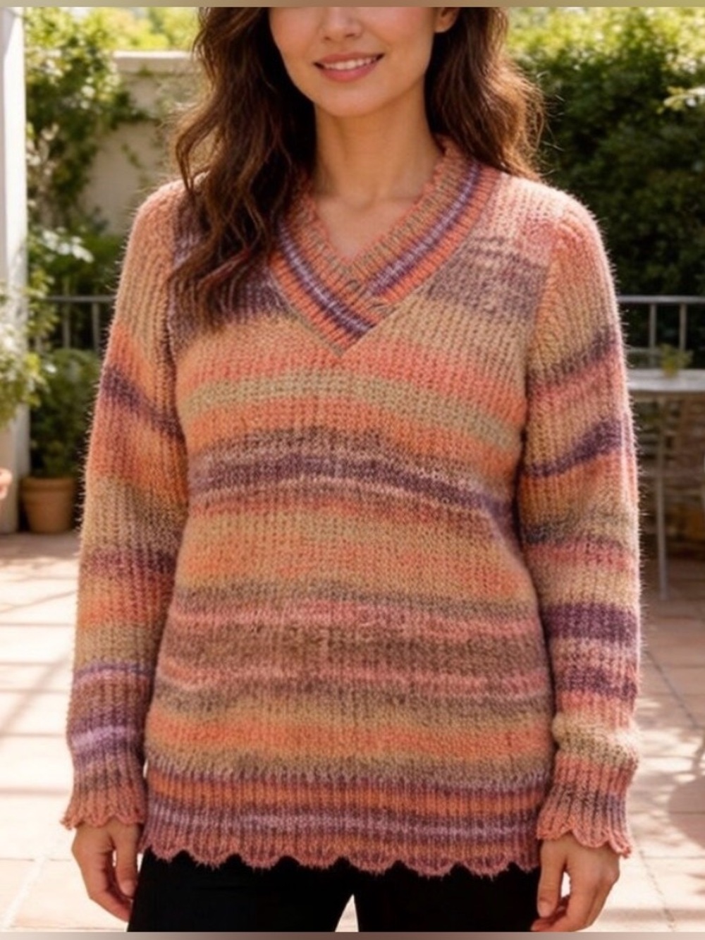 Skye's the Limit Striped Scalloped Edge Sweater, Size S, Excellent Condition